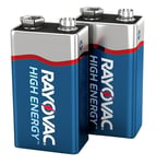 Rayovac A16042J 9V HIGH  ENERGY Alkaline Batteries  Silver/Blue 9 Volts 565 mAh 2 Single Pack | 012800517787