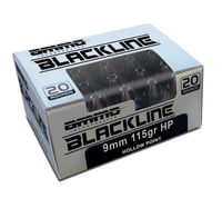 Ammo Inc BlackLine 9mm Luger Handgun Ammo  115 Grain  JHP  20rd Box | 818778021291