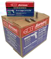 Barnaul 9mm SubSonic Pistol Ammo  151 Grain  FMJ  Steel Casing  500rd Case | 44607094864507