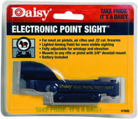 ELECTRONIC POINT SIGHTElectronic Point Sight Black  Red Dot  Add the Electronic Point Sight red dotsight to any rifle with a standard 3/8inch dovetail rail for quick and efficient shooting  Adjustable for windage and elevation  Just sightin your riflet shooting  Adjustable for windage and elevation  Just sightin your rifle | 039256078099