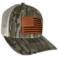 Outdoor Cap Bottomland Trucker w/ USA Flag Leather Patch | 885792868836