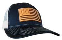Outdoor Cap Navy/White Trucker w/USA Flag Leather Patch | 885792849699
