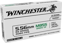 Winchester USA Lake City M855 Green Tip Rifle Ammunition 5.56mm 62gr FMJ 3060 fps 1000/ct Case 5020rd Boxes | 00020892228498