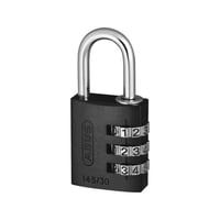 ALUMCOMBO 145 145/30C ALUM BLK 3DIALCombination Lock 145 3-Dial - Black - Individually resettable 3-digit code - Solid aluminum lock body with anodized coating - Corrosion resistant - Spring loaded shackle for a better setting of the opening code - Handy operationd shackle for a better setting of the opening code - Handy operation | 078217145302