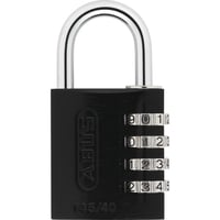 ALUMCOMBO 145 145/40C ALUM BLK 4-DIALCombination Lock 145 4-Dial - Black - Individually resettable 4-digit code - Solid aluminum lock body with anodized coating - Corrosion resistant - Spring loaded shackle for a better setting of the opening code - Handy operationd shackle for a better setting of the opening code - Handy operation | 078217145401