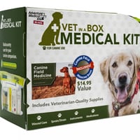 ADVENTURE DOG SERIES VET IN A BOXVet in a Box Medical Kit Splinter Picker/Tick Remover  Triangular Bandage  Cohesive Elastic Bandage  Book, Canine Field Medicine  The Vet in a Box Medical Kit equips you to care for your pup on the trail, in the field, and at homeit equips you to care for your pup on the trail, in the field, and at home | 707708001178