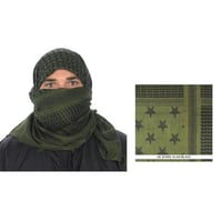 SHEMAGH USA STARS OLIVE BLACKShemagh  USA Stars Olive/Black Traditional desert head wear, essential for protecting eyes, nose, mouth and neck from sand, Can also be used as a neck warmer and or hand towel  44 x 44 openednd or hand towel  44 x 44 opened | 846271005920