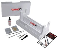 AIR RIFLE MAINTENANCE CENTERAir Rifle Maintenance Center Collapsible rifle stand, Gamo airgun oil, felt cleaning swabs, cleaning patches, 3 extension rod, patch holder tip, nylon brush tip, cleaning handle, cleaning cloth  instructions  Quick assembly/disassembly, cleaning handle, cleaning cloth  instructions  Quick assembly/disassembly | 793676023274