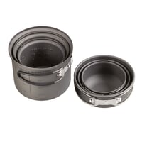 6 PIECE ESSENTIALS COOKWARE MESS KIT6 Piece Essentials Cookware Mess Kit Hard Anodized Aluminum  Extremely lightweight and easy to clean  Comes with a mesh carrying pouch  28oz  7 Inch x 6 Inch x 6 Inch | 846271004480