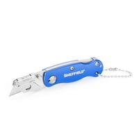 LOCK BACK MINI ULT LOCK BACK UTIL KNIFEMini Ultimate Lock Back Utility Knife Blue  Patented Quick Change Mechanism  21/2 Inch Lightweight Aluminum Texture Grip Handle  Key Chain  Lock Back Release  1 Oz. Total Weight  4 Inch Ova Length  Accepts Sheffield 12851 Mini Utility Blade1 Oz. Total Weight  4 Inch Ova Length  Accepts Sheffield 12851 Mini Utility Blade | 076812121165