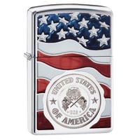 Zippo HP Chrome American Stamp on Flag Lighter | 041689119836