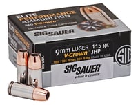 Sig Sauer E9MMA150 Elite Performance  9mm Luger 115 gr V Crown Jacketed Hollow Point 50 Per Box/ 10 Case | 9x19mm NATO | 798681501731