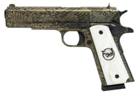 Iver Johnson Arms 1911A1WATERMOCCASIN 1911 A1 Water Moccasin 45 ACP 81 5 Inch Black Steel Barrel, Green Snakeskin Hydrographic Serrated Steel Slide  Frame w/Beavertail, White Synthetic Pearl Grip | .45 ACP | 609788801177