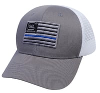 Glock AS10071 Blue Line  Flag Mesh Snapback Hat Gray/White w/Thin Blue Line Flag Woven Patch | 764503030185