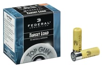 TOP GUN 20GA 2.75 7/8OZ SZ 8 25RD/BXTop Gun Target Shotshells 20 gauge 2 3/4 inch 7/8 ounce 8 shot 25 rounds per box 1210 FPS Target load Designed for the highvolume shooter Consistent ammunition for the range at a reasonable pricesistent ammunition for the range at a reasonable price | 20GA | 029465025014
