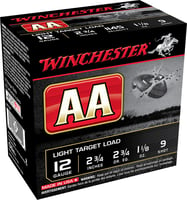 Winchester Ammo AA129 AA Light Target 12 Gauge 2.75 Inch 1 1/8 oz 9 Shot 25 Per Box/ 10 Case | 020892004436 | Winchester | Ammunition | Shotshell 