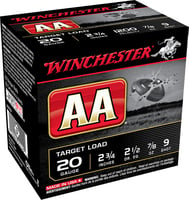 Winchester Ammo AA209 AA  20 Gauge 2.75 Inch 7/8 oz 9 Shot 25 Per Box/ 10 Case  | 20GA | 020892004450