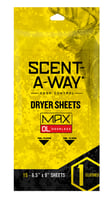 Scent-A-Way 07707 Max Dryer Sheets Odor Eliminator Odorless Scent Dryer Sheet 15 Per Pkg | 021291077076