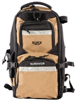 Rukx Gear ATICTSURT Survivor Backpack Floatable Tan 600D Polyester with Non-Rust Zippers, Hidden Handgun Pocket, Reinforced Webbing  Internal Storage Straps 20 Inch x 11 Inch x 10 Inch Dimensions | 819644024521