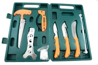 AccuSharp 728C Game Processing Kit Butcher/Caper/Gut-Hook/Bone Saw/Ribcage Spreader Gut Hook/Saw/Plain Stainless Steel Blade Orange FRN Handle | 015896007286