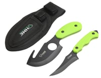HME HMEKN2PSGC Skinning Kit  3.50 Inch Fixed Skinner w/Gut Hook/Caping Plain/Gut Hook Black Oxide 420HC Blade, TPR Green Handle | 888151019016