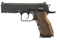 Tanfoglio IFG TFSTOCKI9SF Defiant Stock I 9mm Luger Caliber with 4.50 Inch Barrel, 161 Capacity, Overall Black Finish Steel, Picatinny Rail/Beavertail Short Frame, Serrated Slide  Wood Grip | 8051770130055