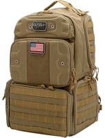 TACTICAL RANGE BACKPACK TALL TANTactical Range Tall Backpack Tan - Free standing and ideal for hands-free transport to the range - 4 Separate removable pistol storage cases - Pistol cases are padded and offer storage space for 1 pistol and 4 magazines each - Rigid honeycopadded and offer storage space for 1 pistol and 4 magazines each - Rigid honeycomb framemb frame  | NA | 819763011815
