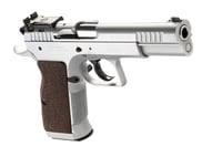 Tanfoglio IFG TFLIMPRO38 Defiant Limited Pro 38 Super Caliber with 4.80 Inch Barrel, 171 Capacity, Overall Hard Chrome Finish Steel, Beavertail Frame, Serrated Slide  Brown Polymer Grip | 8051770130123