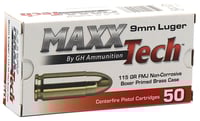MaxxTech PTGB9MMB Brass Pistol  9mmLuger 115gr Full Metal Jacket 50 Per Box/10 Case | 3877000251476