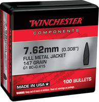 Winchester FMJBT Bullets 7.62mm .308 Inch 147gr 100/ct | 020892634121