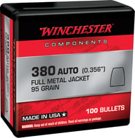 Winchester Ammo WB380MC95X Centerfire Handgun Reloading 380 ACP .356 95 gr Full Metal Jacket 100 Per Box/ 10 Case | 020892633803