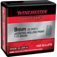 Winchester Ammo WB9JHP115X Centerfire Handgun Reloading 9mm .355 115 gr Jacket Hollow Point 100 Per Box/ 10 Case | 020892634206