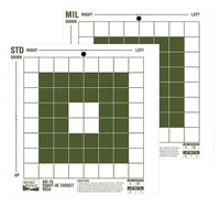 TARGET REFLEX DOT 10/25/50 YRD TN/GRNPrecision Rifle SightIn Target MOA  MIL 16 Inch x 16 Inch  25 PK  Standard MOA w/ grid feedback in click amount and direction  Optic click value 1/8  1/4  Four side aiming boxes  Premium, durable paper  MIL w/ grid feedback in click amounside aiming boxes  Premium, durable paper  MIL w/ grid feedback in click amount and directiont and direction | 843119034517