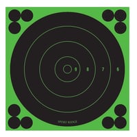 BULLSEYE TARGET 6 PK BLK 8INBullseye Reactive Target 8 Inch  6 PK  Nuclear Green Bullet Print  12 Repair Pasters per target  Scoring Rings | 843119033664