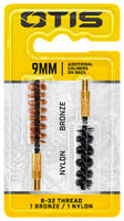 Otis FG338NB Bore Brush Set  9mm/38 Spl/375/380 Cal 8-32 Inch Thread 2 Inch Long Bronze/Nylon Bristles 2 Per Pkg  | .38 SPL | 014895002421