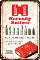 Hornady 99145 Bullets Tin Sign Rustic Red White Aluminum 12 Inch x 18 Inch | 090255991451