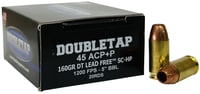 Double Tap DT Lead Free Handgun Ammunition 45 Auto 160gr SCHP Mann Load 1050 fps 20/ct | 091037349514