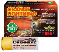 Brenneke SL122OLN Orange Lightning  12Gauge 2.75 Inch 2/3oz Slug Shot 5 Per Box/50 Case | 030128120991