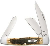 Case 00204 Stockman  Large 3.30 Inch/2.30 Inch/2.20 Inch Folding Clip Point/Pen/Sheepsfoot Plain Mirror Polished Carbon Steel Blade, Peach Seed Jigged Amber Bone Handle | 021205002040
