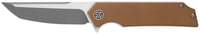 Eikonic Knife Company TS8SBRN Tsuru  3.30 Inch Folding Tanto Plain Satin 154CM SS Blade, 4.20 Inch Coyote Brown G10 Handle | 762765921494