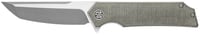 Eikonic Knife Company TS8SG Tsuru  3.30 Inch Folding Tanto Plain Satin 154CM SS Blade, 4.20 Inch Green Canvas Micarta Handle | 762765921517
