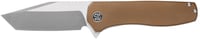 Eikonic Knife Company XI SBRN Xiphos  3.40 Inch Folding Modified Tanto Plain Dark Acid Stonewash/Satin NitroV Blade, 4.20 Inch Coyote Brown G10 Handle | 762765921555