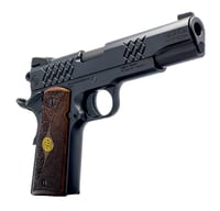 Dickinson LLC DKSN9BM 1911 Adam Full Size Frame 45 ACP 81 4.37 Inch Matte Black Button Rifled Barrel, Matte Black Serrated Aluminum Slide, Matte Black Steel Frame, Wood Grips 