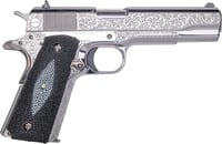Cnc Firearms CNCTUX38 Colt 1911 Tuxedo 38 Super 91 5 Inch Stainless Steel Barrel, High Polished w/Black DLC Engraving Stainless Steel Serrated Slide  Frame, Stingray Grip | 199284293083