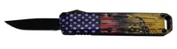 Xcaliber Knife Company  Drop Point  Mini 1.80 Inch OTF Drop Point Plain Black 440C SS Blade, 3.52 Inch US Flag Aluminum Handle | 728881687584