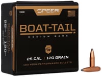 Speer Bullets 1410 BoatTail  25 Cal. .257 120 gr Jacketed Soft Point Boat Tail JSPBT 100 Per Box | 076683014108