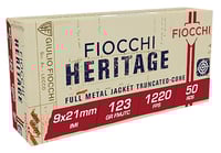 Fiocchi 9X21 Heritage  9x21mmIMI 123gr Full Metal Jacket Truncated Cone 50 Per Box/20 Case | 762344067520