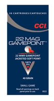 CCI Gamepoint Rimfire Ammunition .22 WMR 40 gr JSP 1875 fps 50/ct | .22 WMR | 076683000224