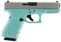 Glock PG1950203RES G19 Gen4 Compact 9mm Luger 4.02 Inch 151 Robin Egg Blue Frame with Silver Aluminum Cerakote Slide, Finger Grooved Rough Texture Interchangeable Backstrap Grip  Fixed Sights | 682146005608