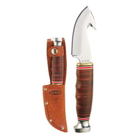 Ka-Bar 1234 Game Hook  3.25 Inch Fixed Gut Hook Plain Polished 4116 SS Blade, Stacked Leather w/Finger Grooves Leather Handle, Includes Sheath  | NA 